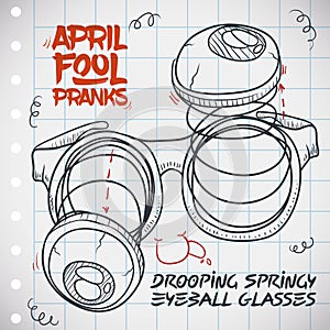 Drooping Springy Eyeball Glasses for April Fools' Day, Vector Illustration