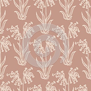 Droopy wildflower seamless vector pattern.