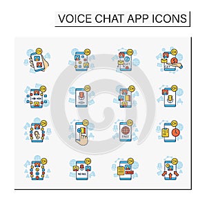 Drop in audio app color icons set