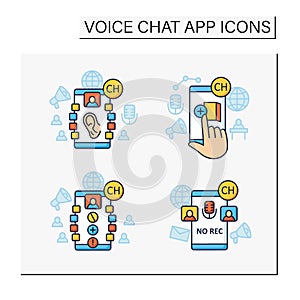 Drop in audio app color icons set photo