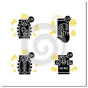 Drop in audio app glyph icons set photo