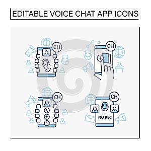 Drop in audio app line icons set