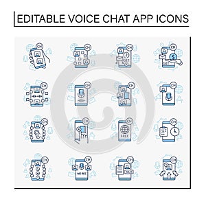 Drop in audio app line icons set