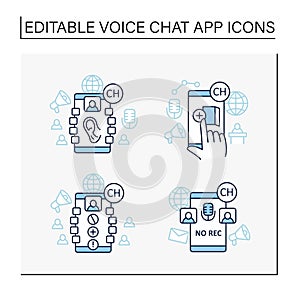 Drop in audio app line icons set photo