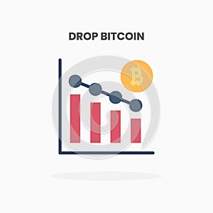 Drop Bitcoin chart bar icon flat.