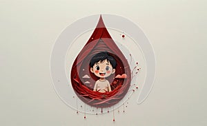 A Drop of Blood Containing Tiny Paper-Cut Scenes of a Smiling Child â Minimalistic Layered Illustration photo