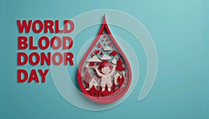 A Drop of Blood Containing Tiny Paper-Cut Scenes of a Smiling Child â Minimalistic Layered Illustration photo