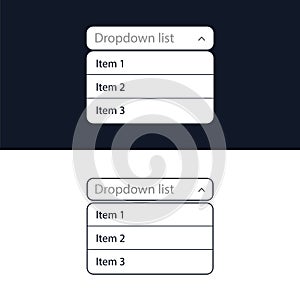 Drop-down list with menu items for the website. The view is in the expanded state. User interface for the website and