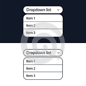 Drop-down list with menu items for the website. The view is in the expanded state. User interface for the website and