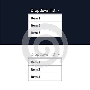 Drop-down list with menu items for the website. The view is in the expanded state. User interface for the website and