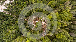 Drop down view of double water fall.