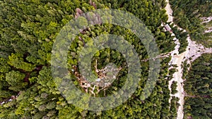 Drop down view of double water fall.