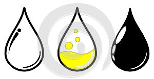 Drop Icon. droplets of Water, Sunflower oil, and Petroleum