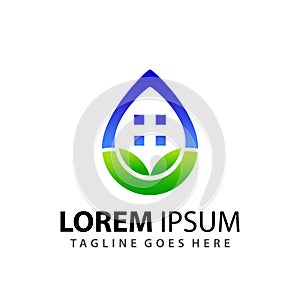 Drop Leaf House Business Company Modern Logo Design Template Vector