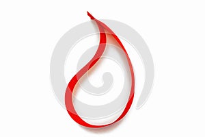 Drop Red Satin Ribbon White Background Blood Donation Symbol Concept