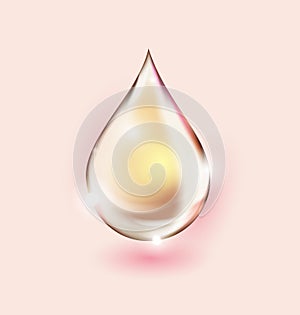 A drop of rose water, perfume, lotion. Transparent Rosava falling drop. Vector