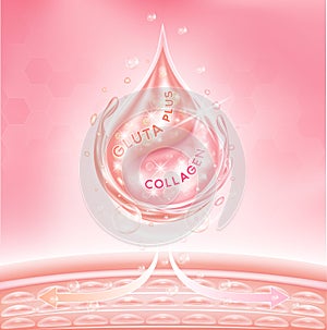 Drop serum glutathione and pink collagen penetrate into the skin, making the skin moist and having aura