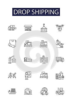 Drop shipping line vector icons and signs. Ecommerce, Logistics, Fulfillment, Warehousing, Inventory, Wholesale