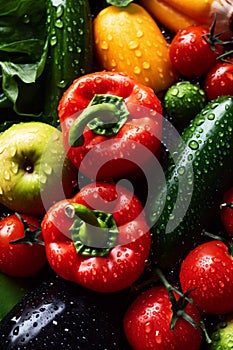 drop vegetarian close-up vegetable healthy water freshness fresh background food green organic. Generative AI.