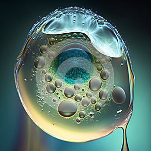 Drop of water with bacterias or microscopic organisms inside it. Generative AI