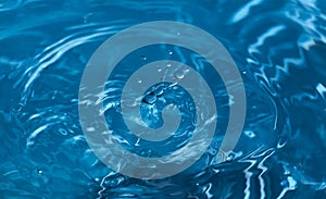 Drop of water. Blue water drop. Falling water. Water splash close-up