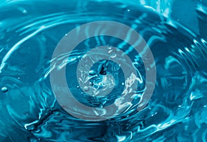 Drop of water. Blue water drop. Falling water. Water splash close-up