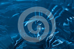 Drop of water. Blue water drop. Falling water. Water splash close-up