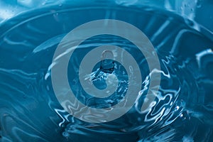 Drop of water. Blue water drop. Falling water. Water splash close-up