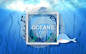 Drop of water concept of World Oceans Day. Celebration dedicated to help protect sea earth and conserve water ecosystem. Blue