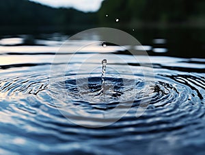 A drop of water falling into a body of water