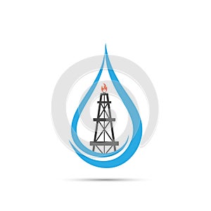 A drop of water and a gas or oil production tower. Design in a flat style