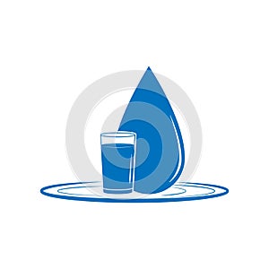 Drop of water and a glass. Vector illustration isolated on white background for logo, sticker, sticker, design and theme design