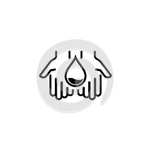 A drop of water in hands icon. Save water resources concept. Vector on isolated white background. EPS 10