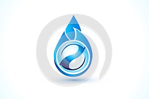 Drop water leaves shape logo blue icon vector image