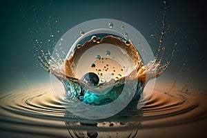 Drop of water producing splashes. Generative AI