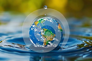 drop of water in the shape of the planet earth, AI generated
