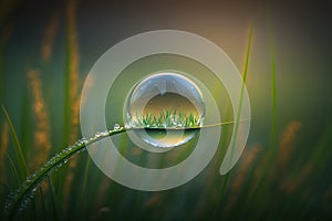 a drop of water sitting on top of a blade of grass.