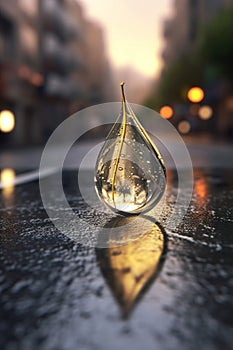 A drop of water sitting on top of a wet surface. Generative AI image.