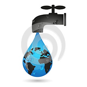 A drop of water from the tap and earth