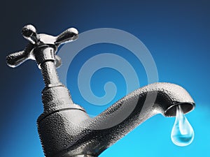 Drop of water trickling from tap close-up (digital composite)