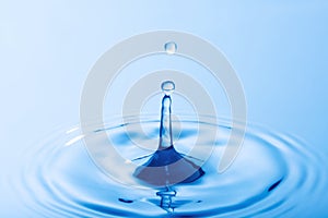 Drop of water. Water droplet falling impact with water surface. causing rings on water surface