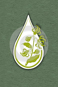 Drop of ylang ylang flower essential oil logo - cananga tree. Aromatherapy, perfumery, cosmetics, spa logo. raft paper textured