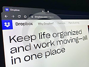 Dropbox web page on computer screen