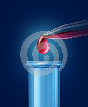 Droplet with red drop and research test tube photo