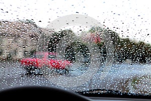 Droplets on car windshield