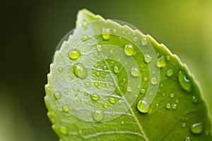 Droplets on green leaf