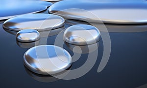 Droplets of liquid metal - mercury. 3D rendered illustration