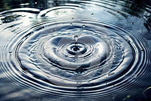 Droplets of water falling into a pond, creating conce