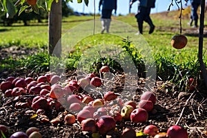 Dropped apples at a fruit picking orchard