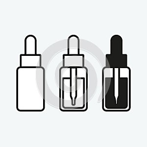 Dropper essence serum or essential oil bottle with pipette thin line icon. Health and Medical collection vector illustration.